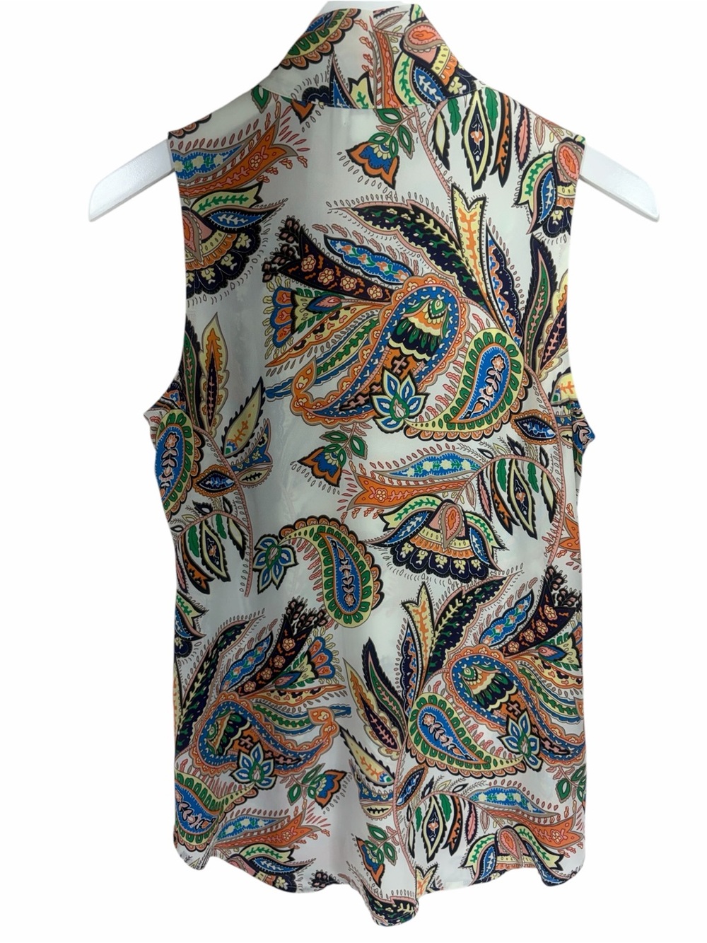 Van Heusen  Sleeveless Paisley Tie-Neck Blouse - Cream Multi size small - Picture 4 of 10